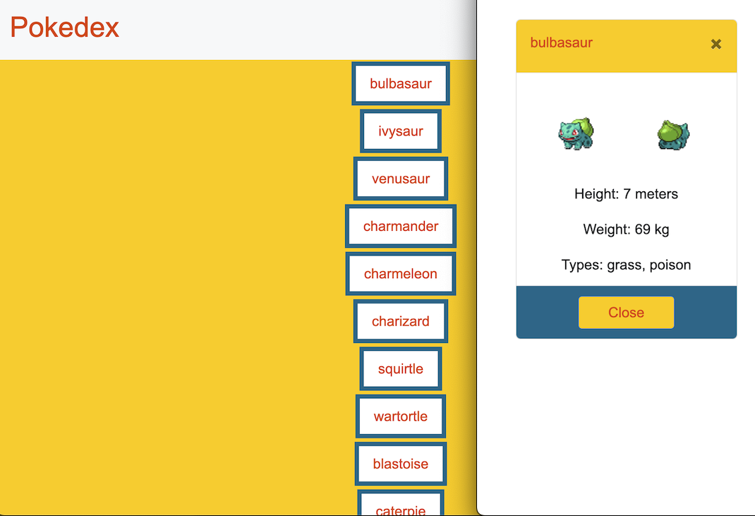 Screenshot of the Pokédex App
